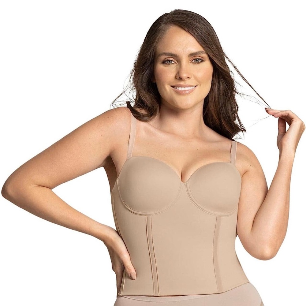 Longline Women's Strapless Underwire Sculpted Bras, Size 40 B color Beige.